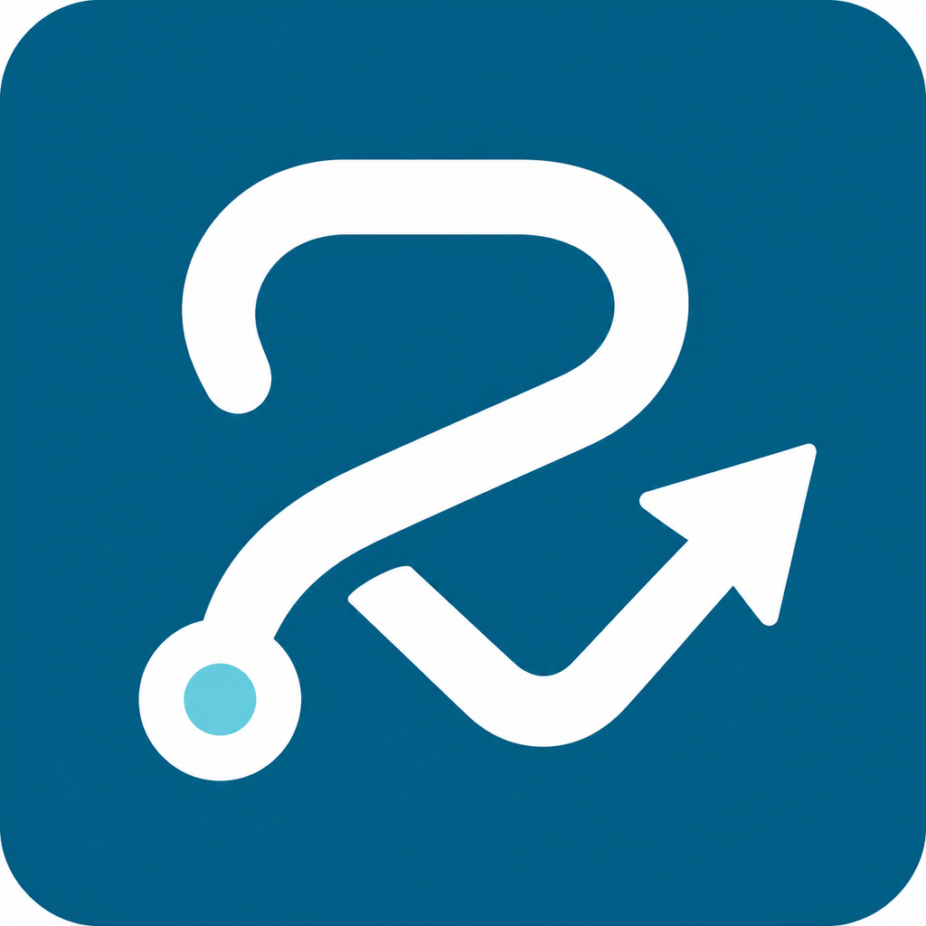 RouteVFR logo, a stylized white route with an arrow on a blue background.